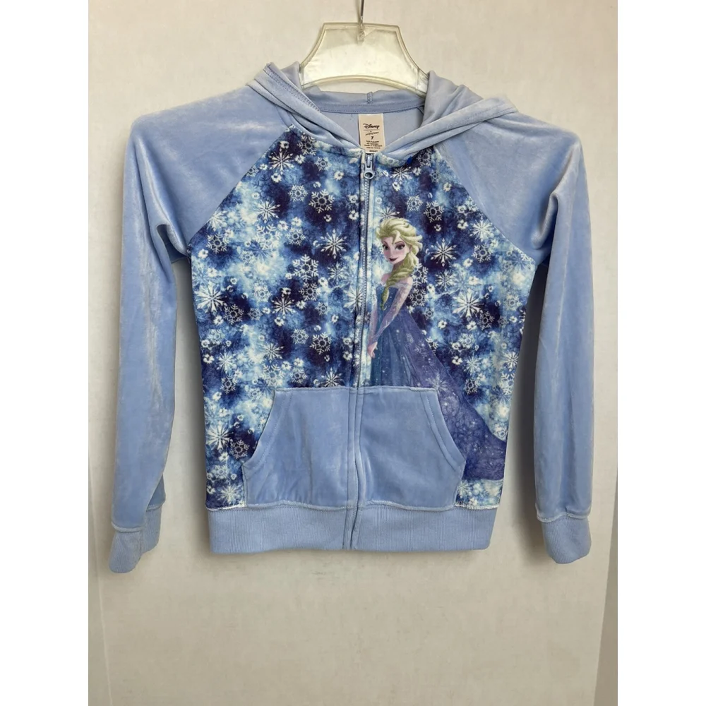 Disney Frozen Blue Velvet Hoodie Girl Size 7